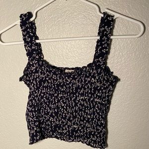 Navy Blue Brandy Melville Floral Tank Top